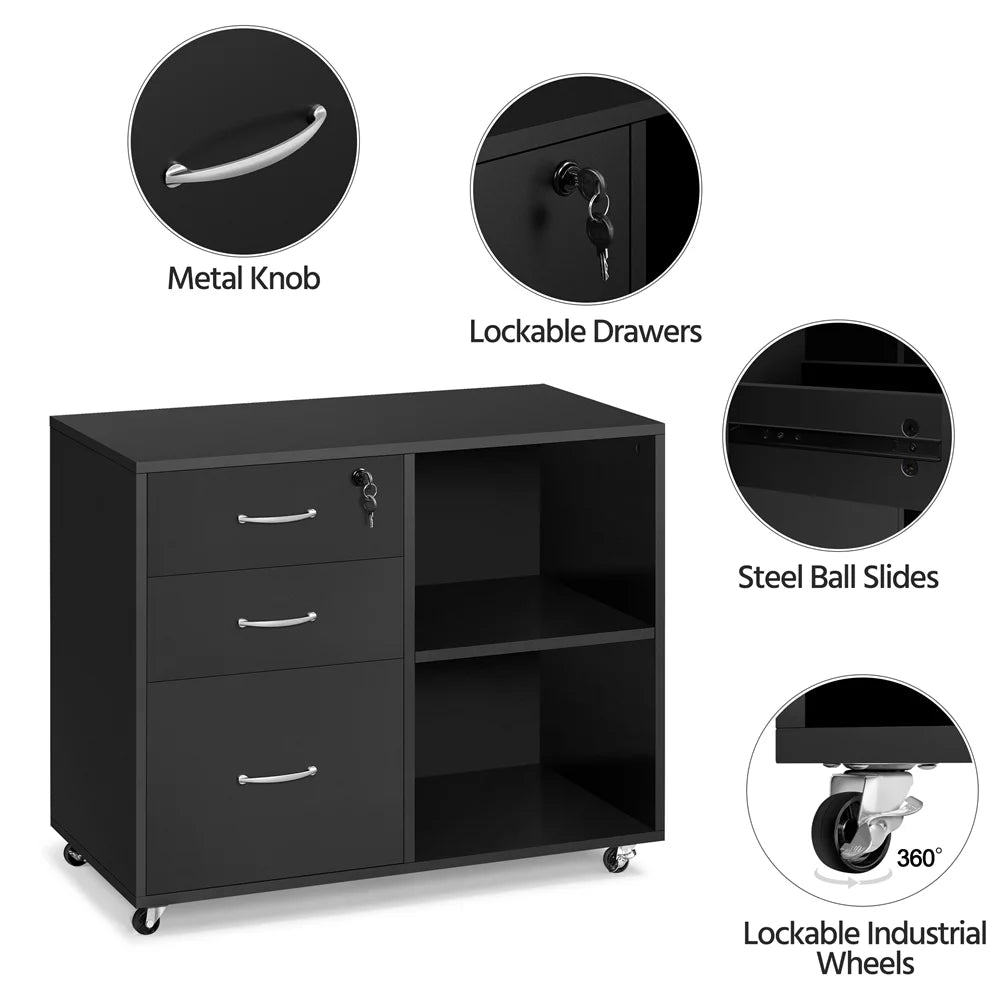 Black 3 Drawer Mobile File Cabinet K49921