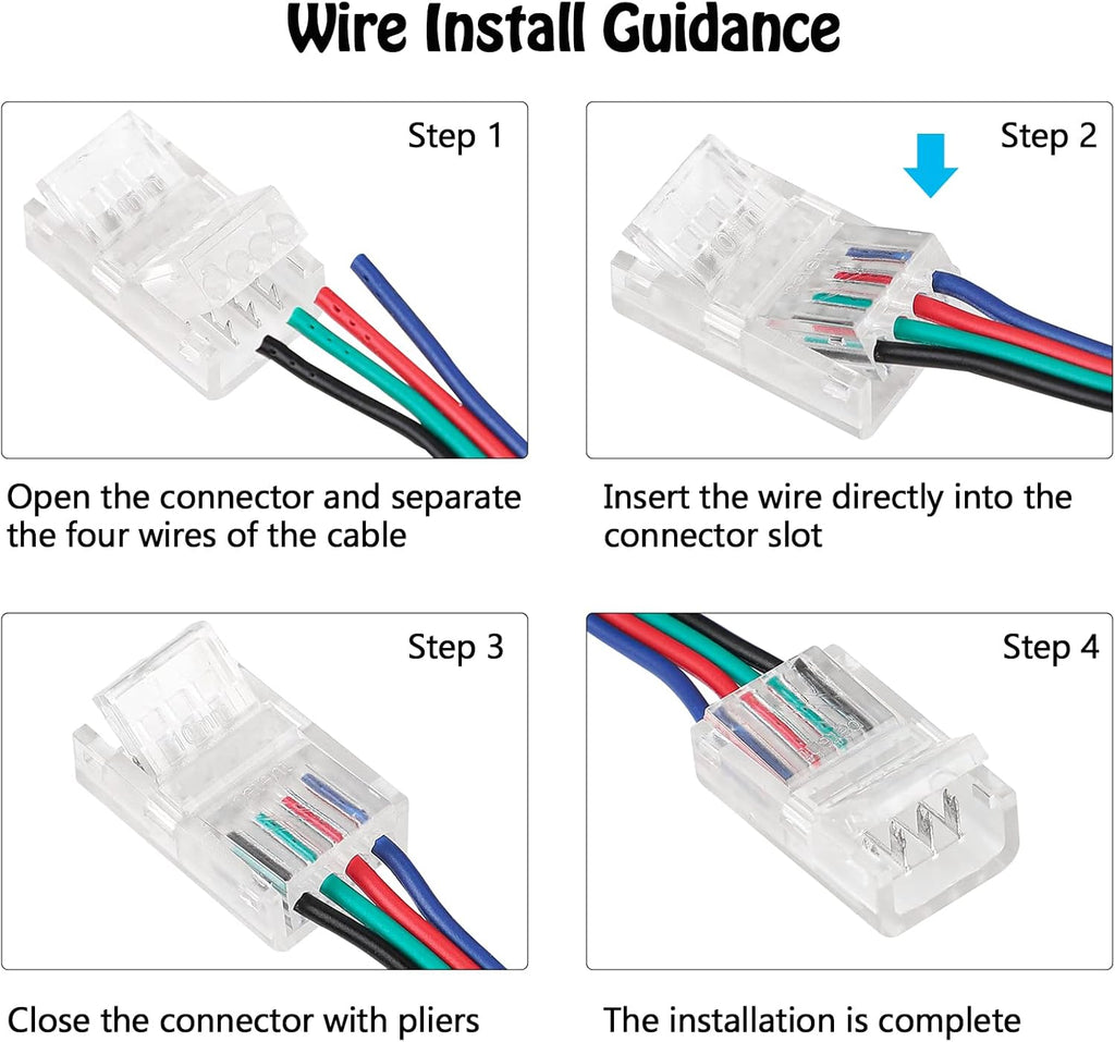 10 Pack 4 Pin LED Connector for 10mm RGB 5050 LED Strip Lights with 16.4ft Extension Cable T694736