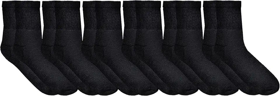 6 Pairs Loose Fit Non-Binding Soft Cotton Diabetic Crew and Ankle Socks P113004