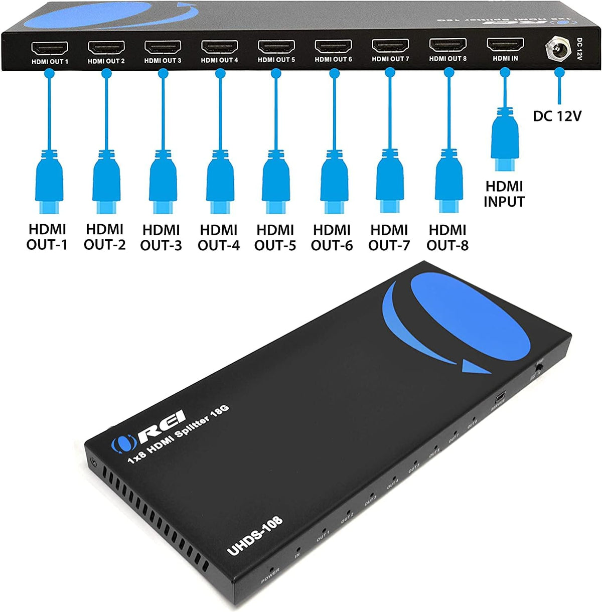 4K 1 in 8 Out HDMI Splitter 4:4:4 8-bit HDMI 2.0 HDCP 2.2 18 Gbps 4K @ 60Hz HDMI Duplicator Distributor G675538