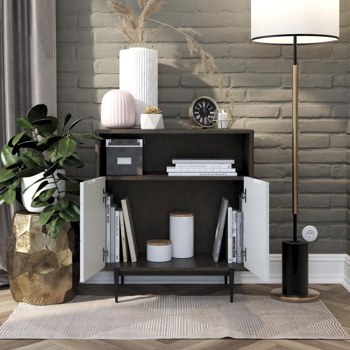 Gray Oak Storage Cabinet T658