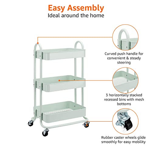 White 3-Tier Rolling Utility Cart with Lockable Wheels M27724
