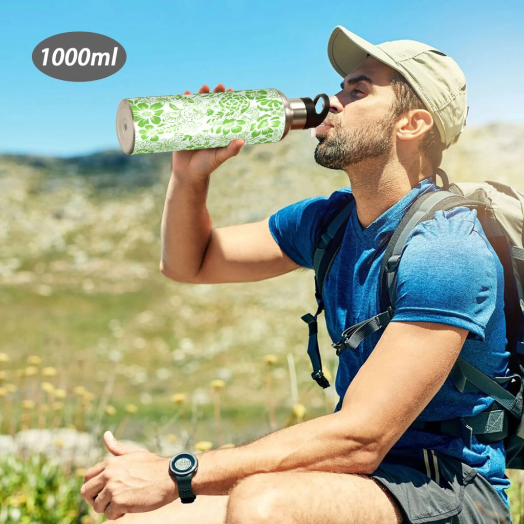 Green Stainless Steel Insulated Water Bottle with Straw Lid O816