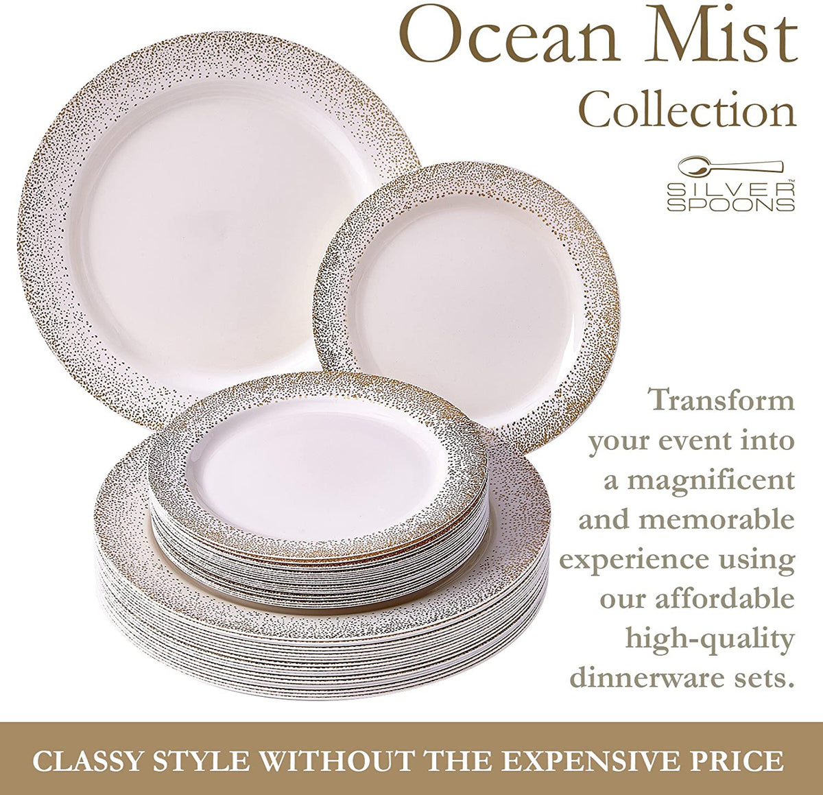 40 PC Disposable Dinnerware Set, 120 Servings, Ivory/Gold X319682