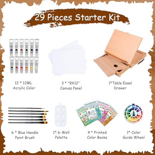 29 Pcs Acrylic Paint Set with Tabletop Easel Q1784