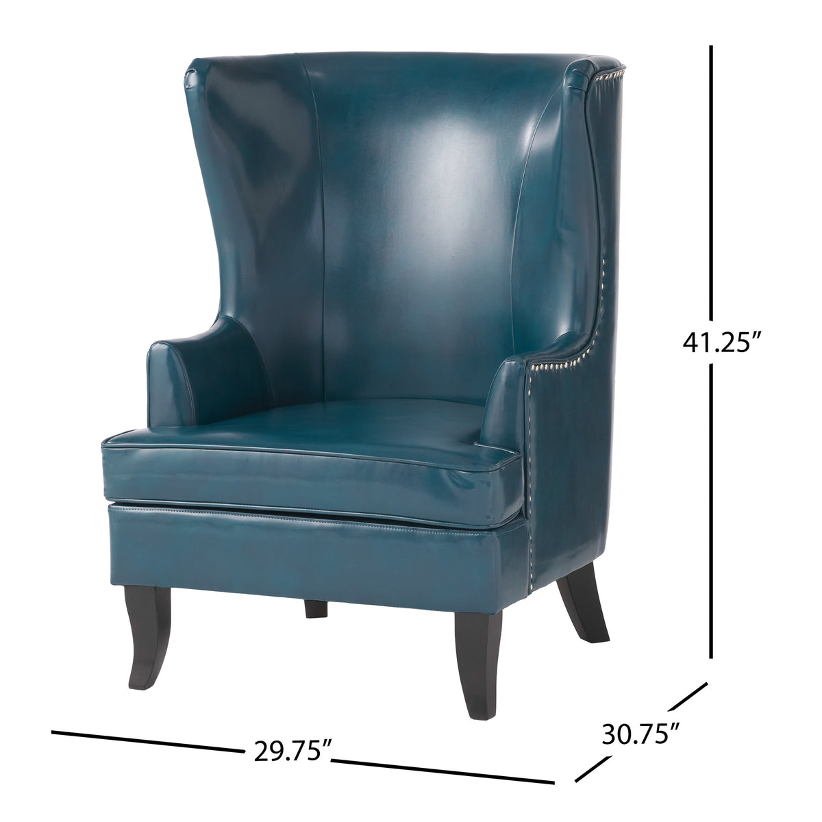 Teal and Matte Black Bonded Leather Wingback Club Chair R72638