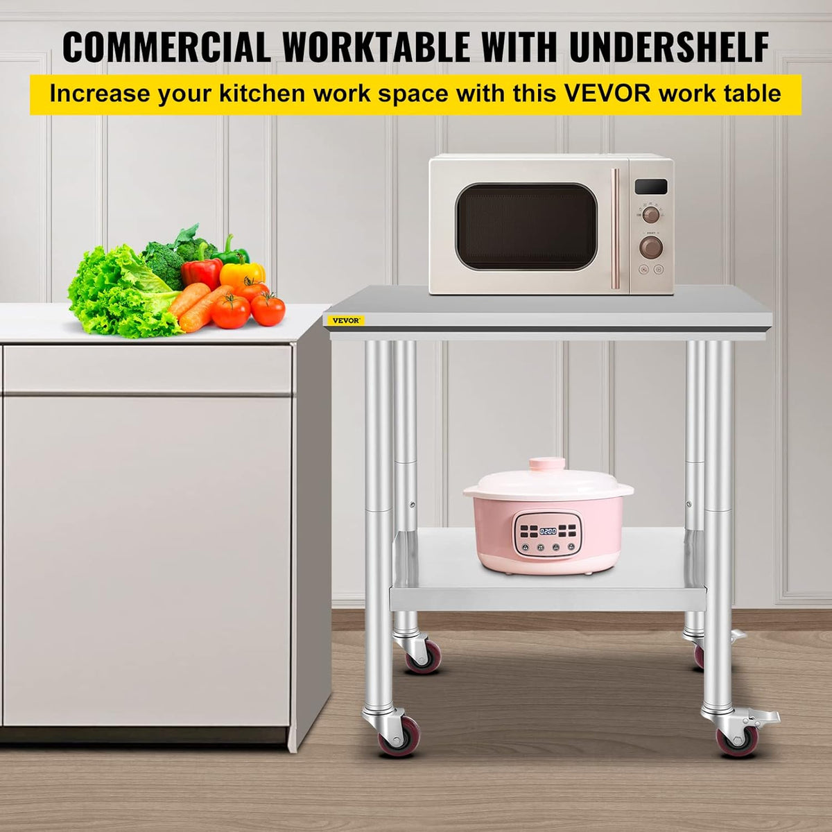 Stainless Steel Work Table with Wheels 24 x 30 x 32 Inch N30780