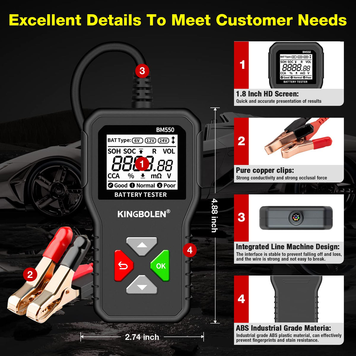 6V 12V 24V Car Battery Tester M740890