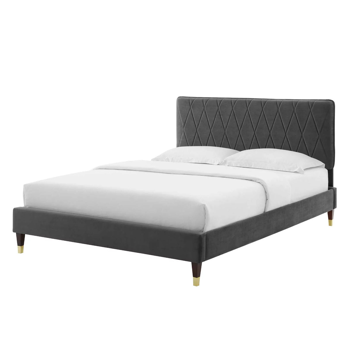 Queen Size Velvet Platform Bed Frame Y5677