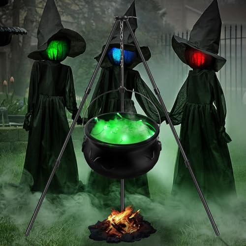 Black Plastic Cauldron with Lights J5236