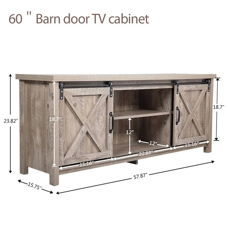 Barn Wood Stand TV Cabinet with Storage Cabinet and Shelves G36786