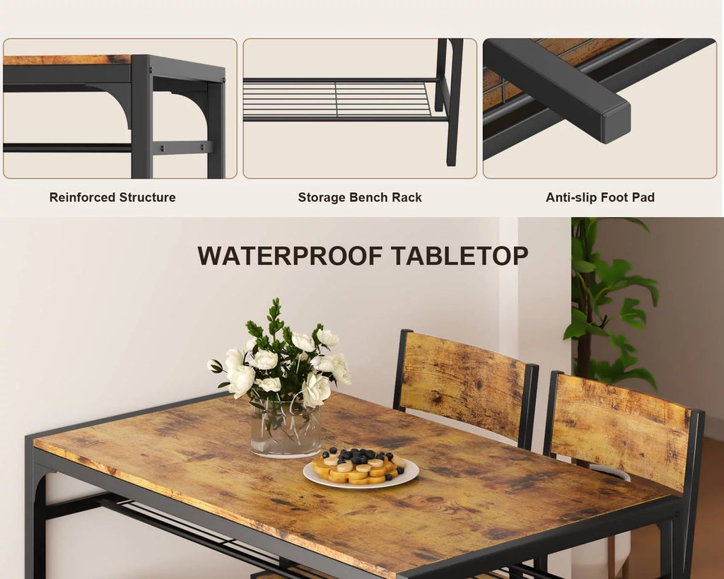 4 Piece Dining Table with 2 Chairs and Bench O42023