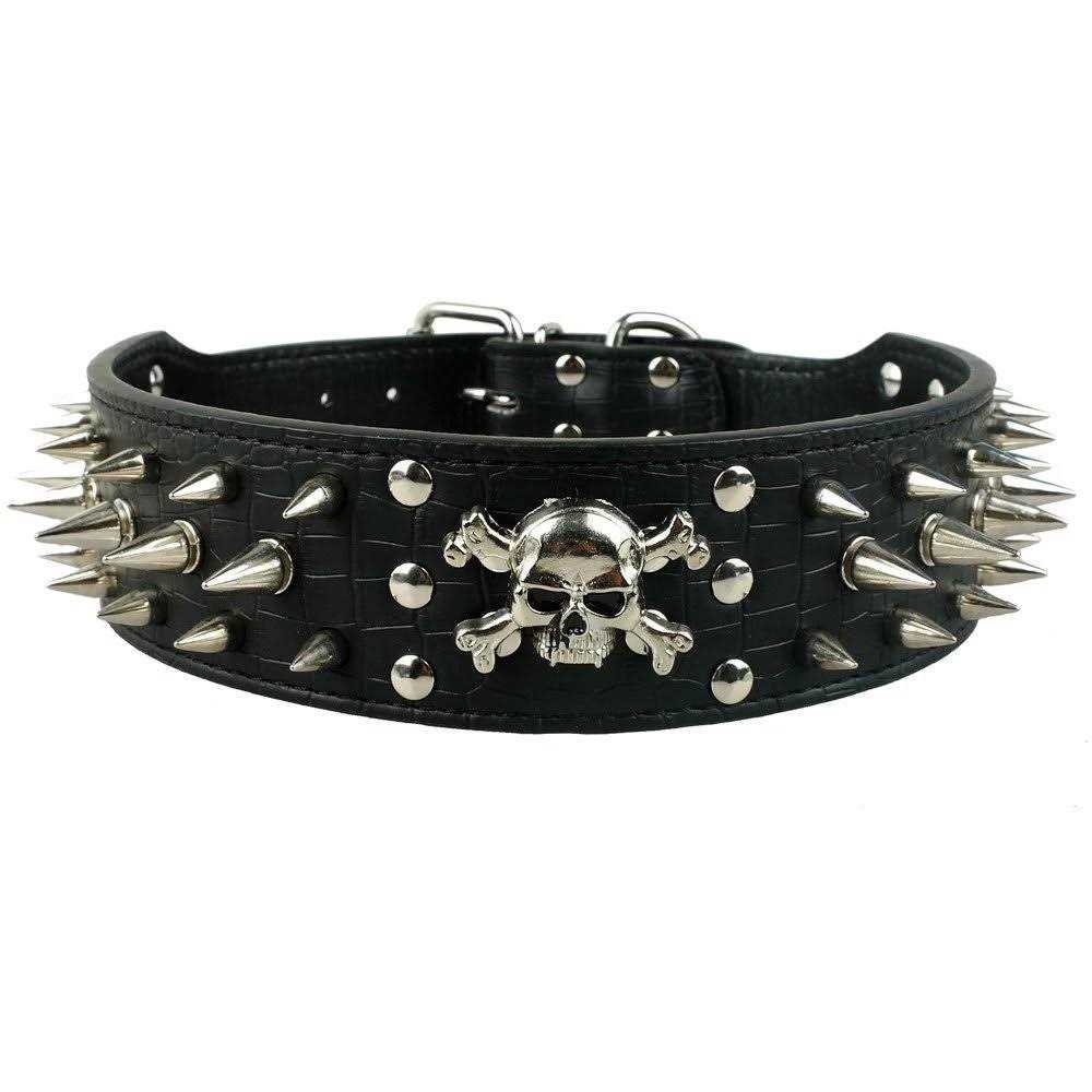 Black Leather Spiked Dog Collar & Leash & Harness 3 Pcs Set V6828