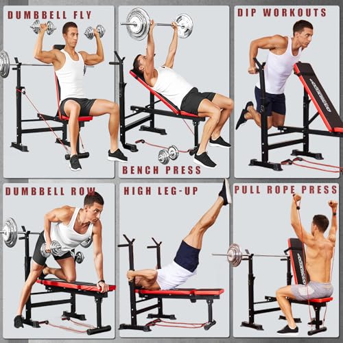 Adjustable 6 in 1 Weight Bench with Squat Barbell Rack U3593