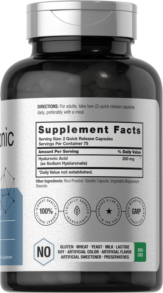Hyaluronic Acid 200 mg 150 Capsules Non-GMO Gluten Free Supplement Q472195