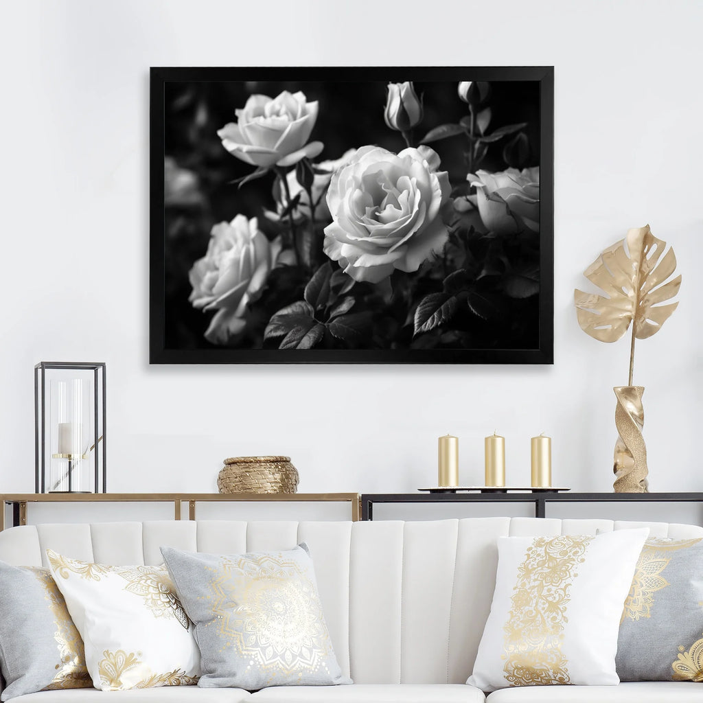 Grey Rose Framed Canvas Art Print 32 in. wide x 24 in. high U664