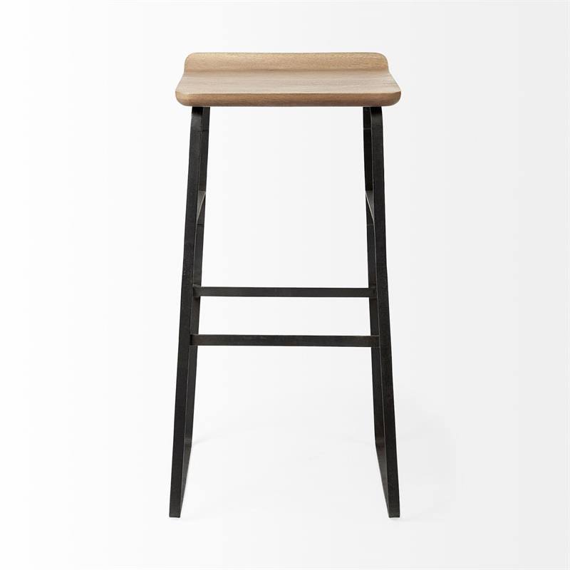 Brown Wood Seat Black Metal Base Stool X820