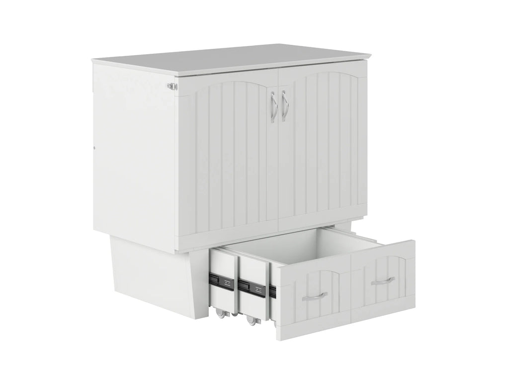 White Twin Solid Wood Murphy Bed Chest with Mattress H2477