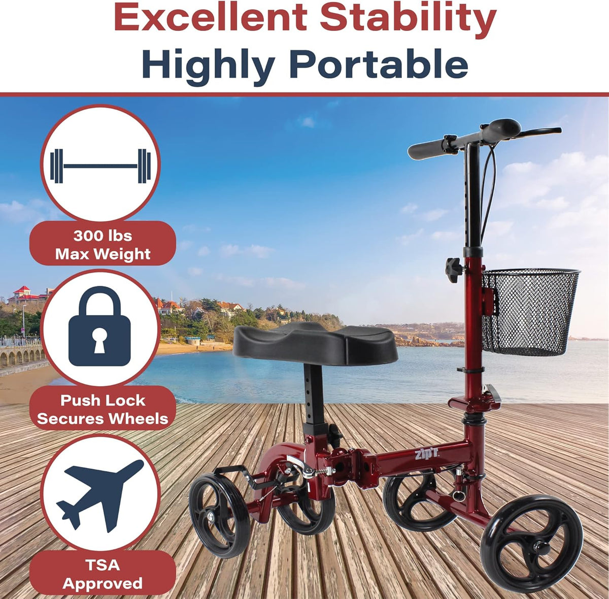 Folding Knee Scooter with Removable Basket B1583