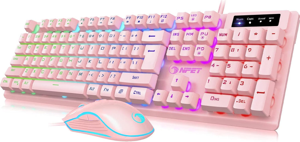 Wired Gaming Keyboard Mouse Combo LED Backlit 6400 DPI Pink Pack of 2 R9690