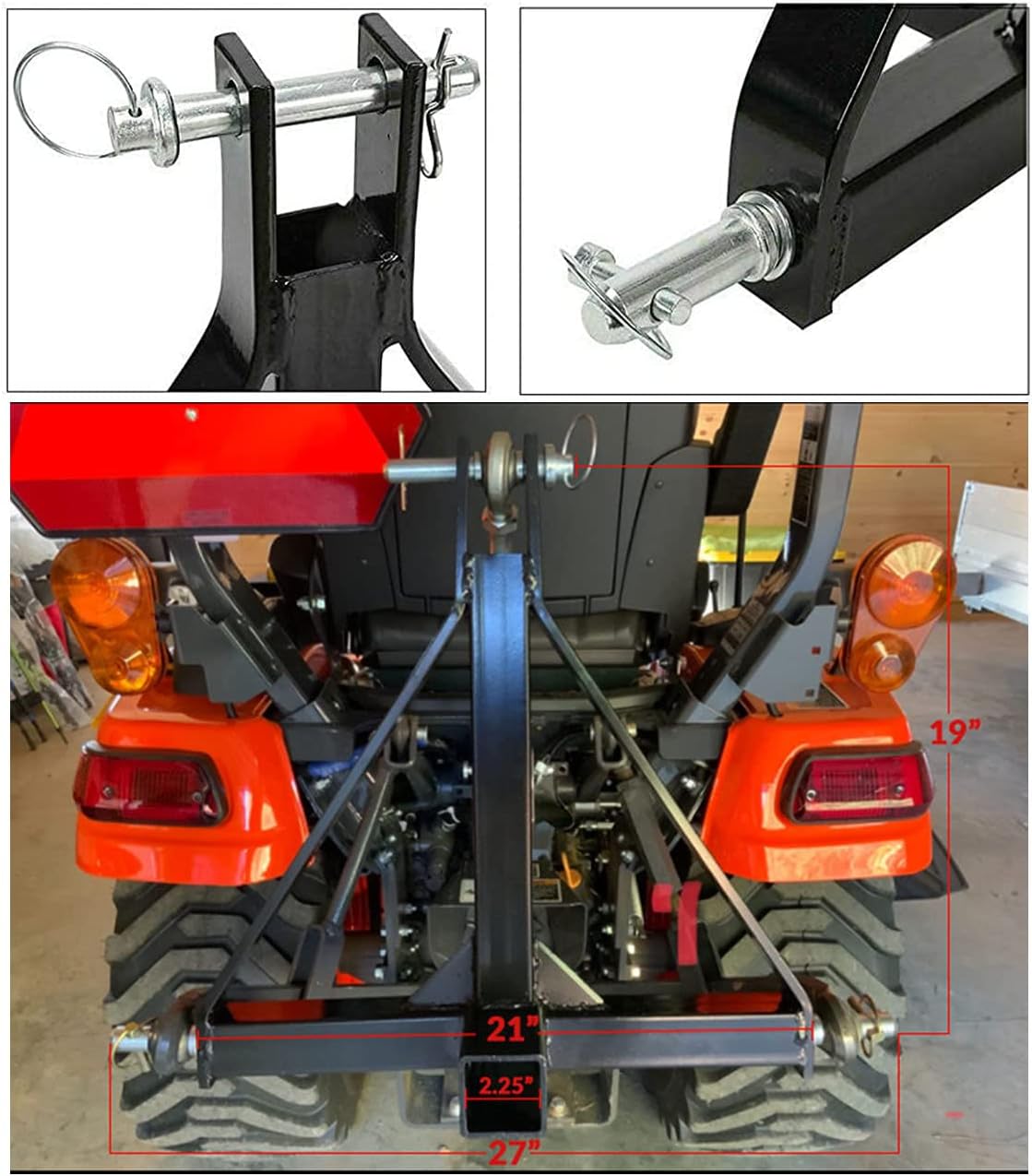 2 Receiver 3 Point Trailer Hitch Category 1 Tractor Tow Drawbar Adapter D13397