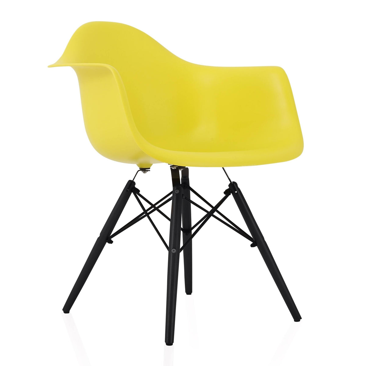 Light Yellow Molded Plastic Dining Arm Chair with Black Wood Legs (Set of 4) Y6135
