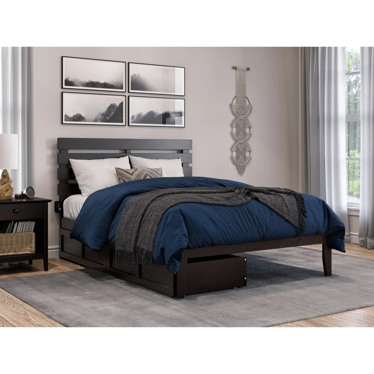 Modern Wood Full Bed with 2 Drawers W762