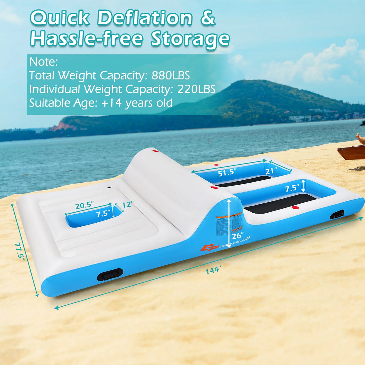 Inflatable Island Floating Lounge Raft with Electric Air Pump J66926