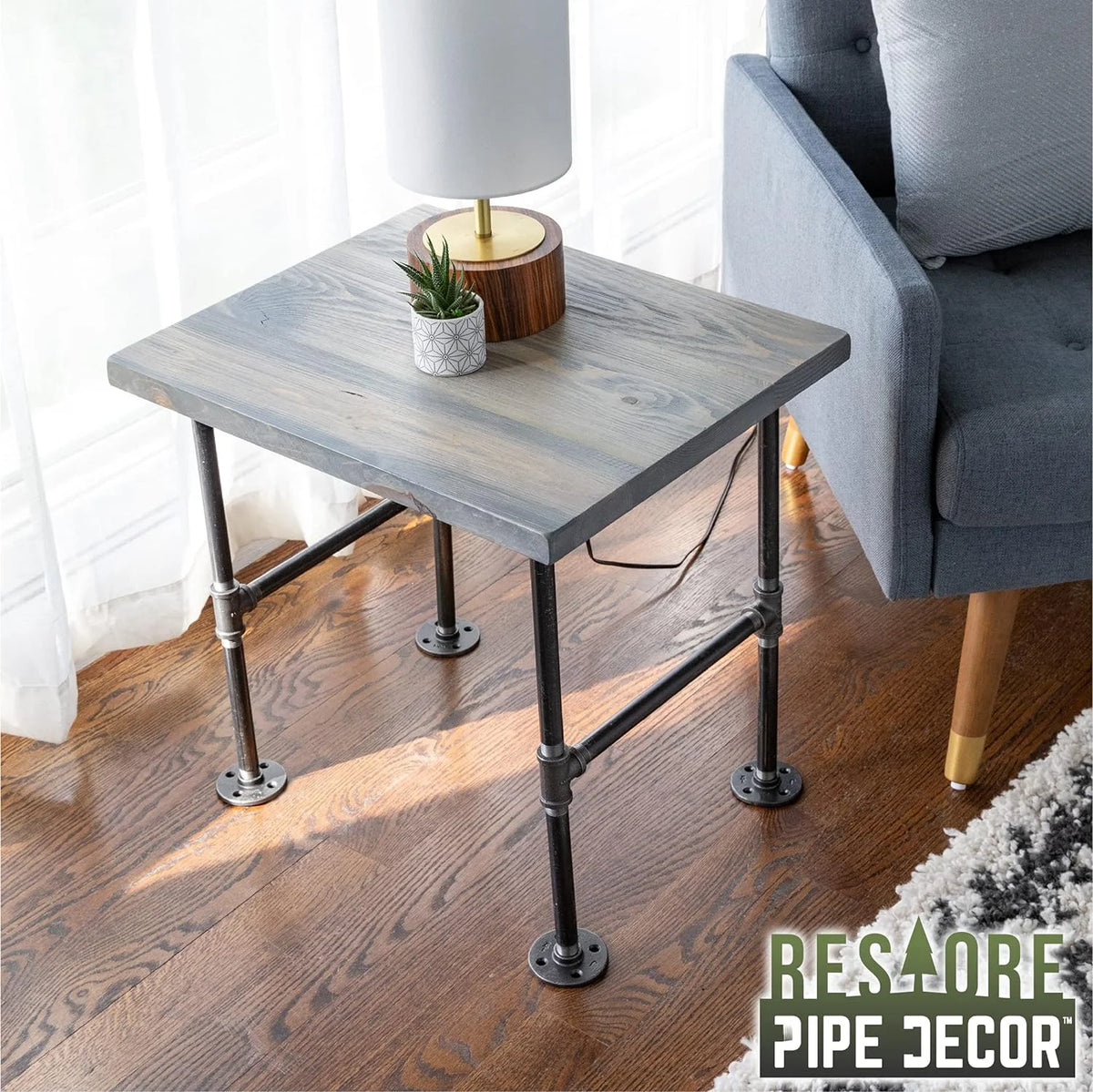 Wood End Table 22 In. X 18 In. X 20.88 In. Reclaimed Ponderosa Pine Riverstone Grey Q503901