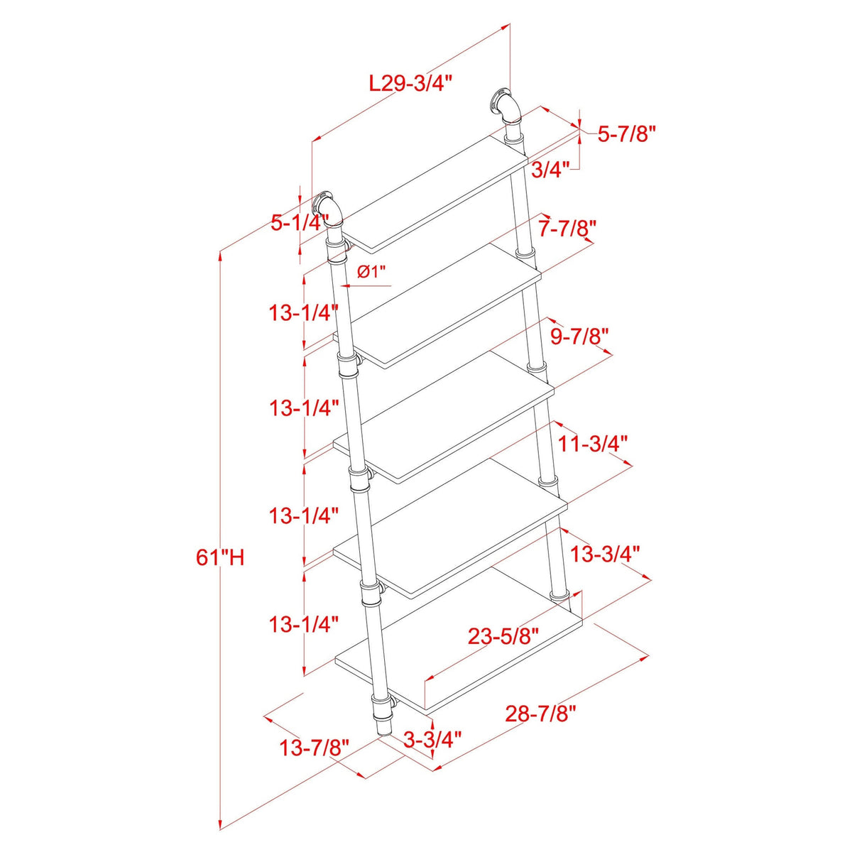 5-Tier Leaning Ladder Shelf Natural Tone K69602