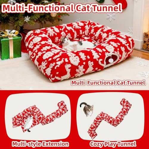Christmas Cat Tunnel Bed with Warm Mat H1923