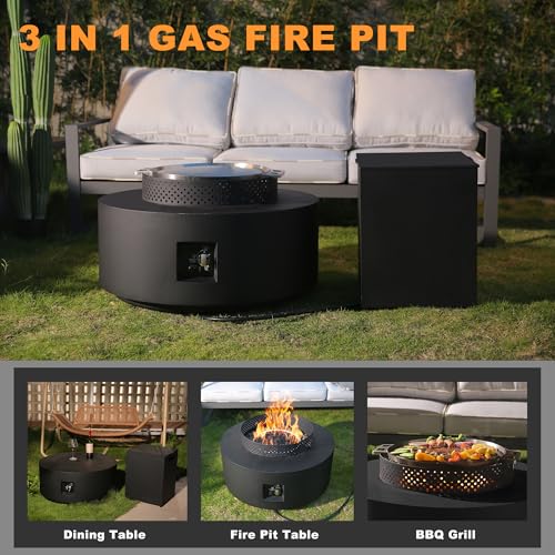 32 Inch 3-Piece Propane Fire Pit Table 65,000 BTU with Tank Side Table and Baking Sheet E7583