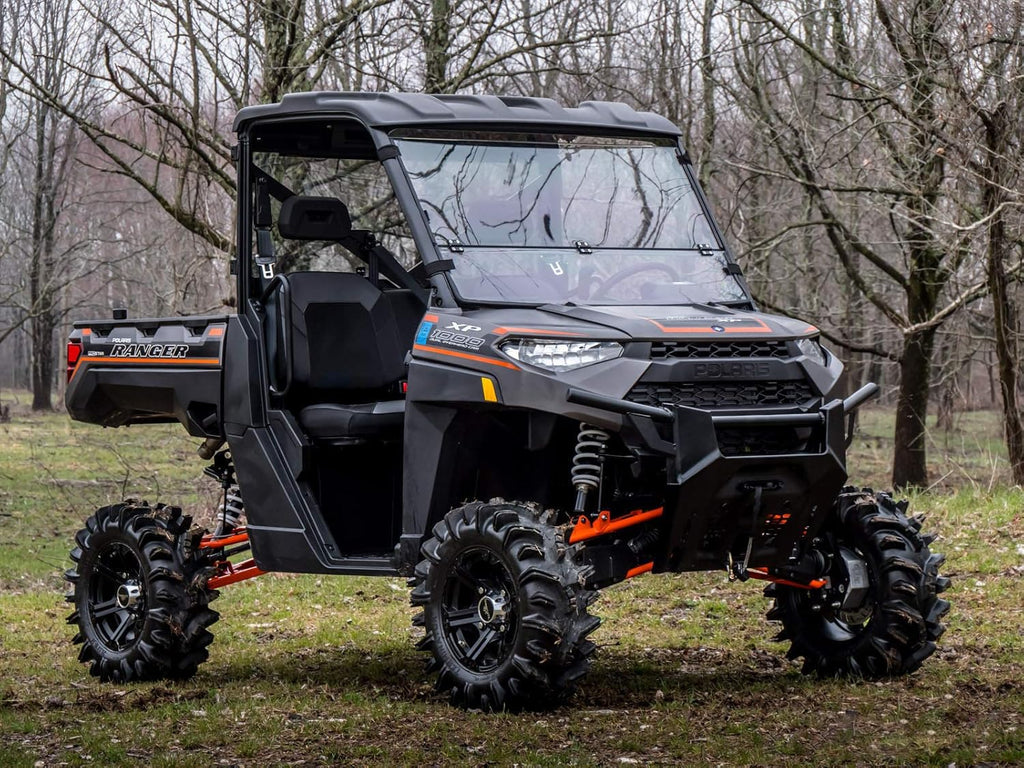Non-Scratch Resistant Flip/Fold Down 2-in-1 Windshield for Polaris Ranger XP 900 / XP 900 Crew, 1/4 Thick Polycarbonate Q7122
