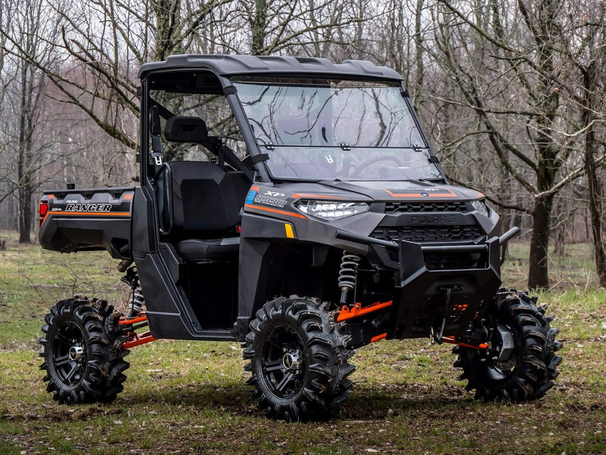 Non-Scratch Resistant Flip/Fold Down 2-in-1 Windshield for Polaris Ranger XP 900 / XP 900 Crew, 1/4 Thick Polycarbonate Q7122