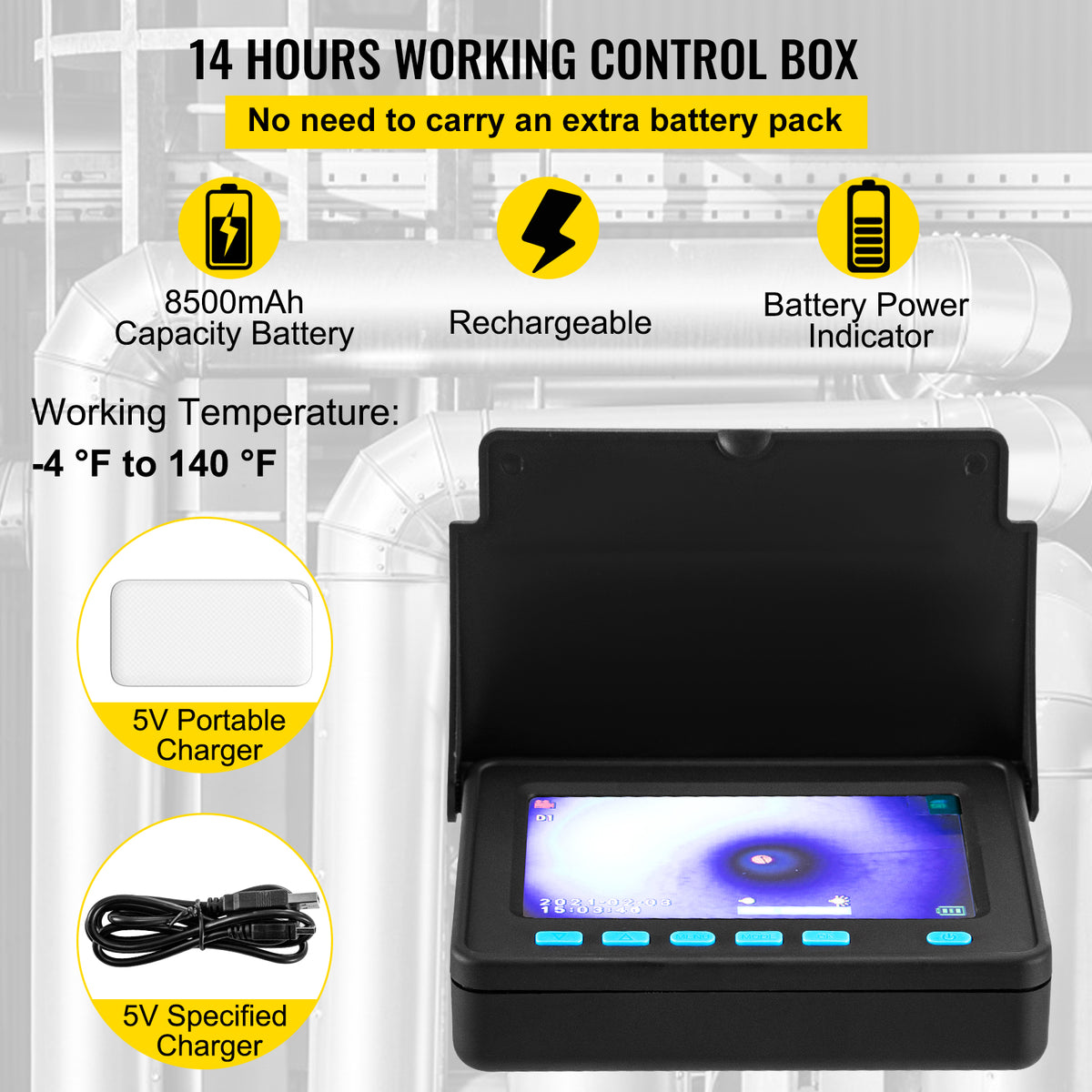 Sewer Camera 164FT Cable Pipeline Inspection Camera 4.3 Inch TFT LCD Monitor Waterproof IP68 Duct Inspection Camera with 6PCS LEDs 8500MAH Lithium Battery A6334