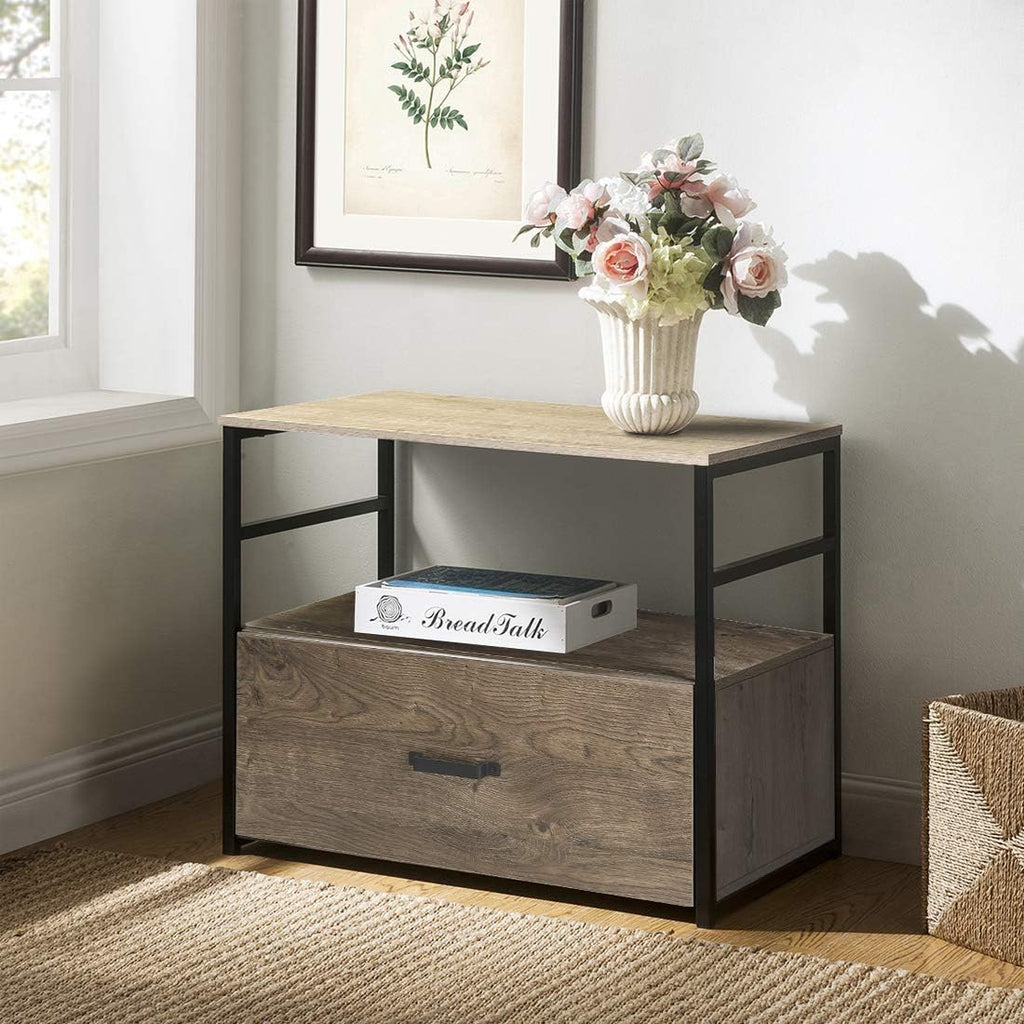 Wood Lateral File Cabinet with Drawer and Open Shelf O82506