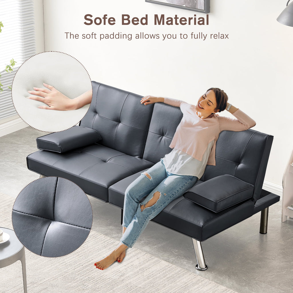Gray Faux Leather Convertible Sofa Bed U1284