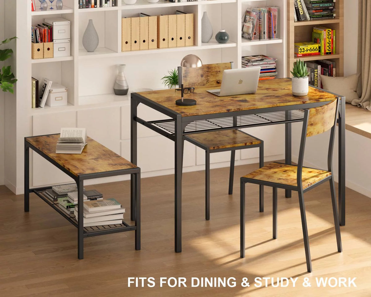 4 Piece Dining Table with 2 Chairs and Bench O42023