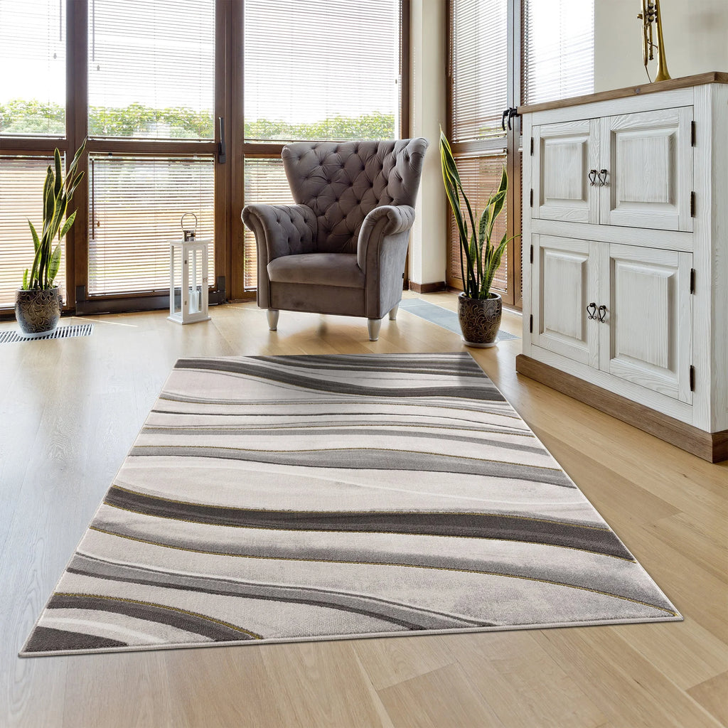 Gold Grey Ivory Abstract Geometric Area Rug Z785149
