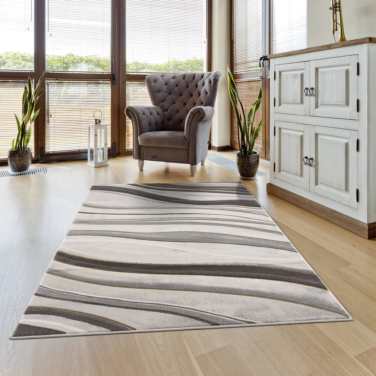 Gold Grey Ivory Abstract Geometric Area Rug Z785149
