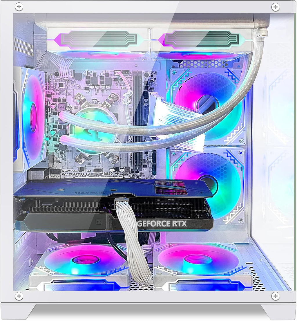 White Gaming PC Desktop - AMD Ryzen 7 5700X3D 8-Core 3.0 GHz, RTX 3060 12GB, 32GB DDR4 RAM 3200, 1TB M.2 PCIE SSD, Windows 11 Pro 64-bit M2466