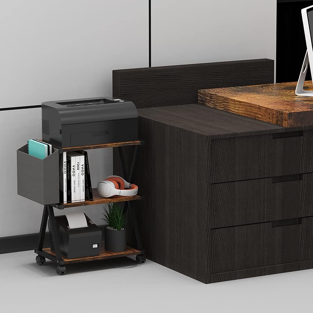 3 Tier Wooden Mobile Printer Stand with Storage Bag G804