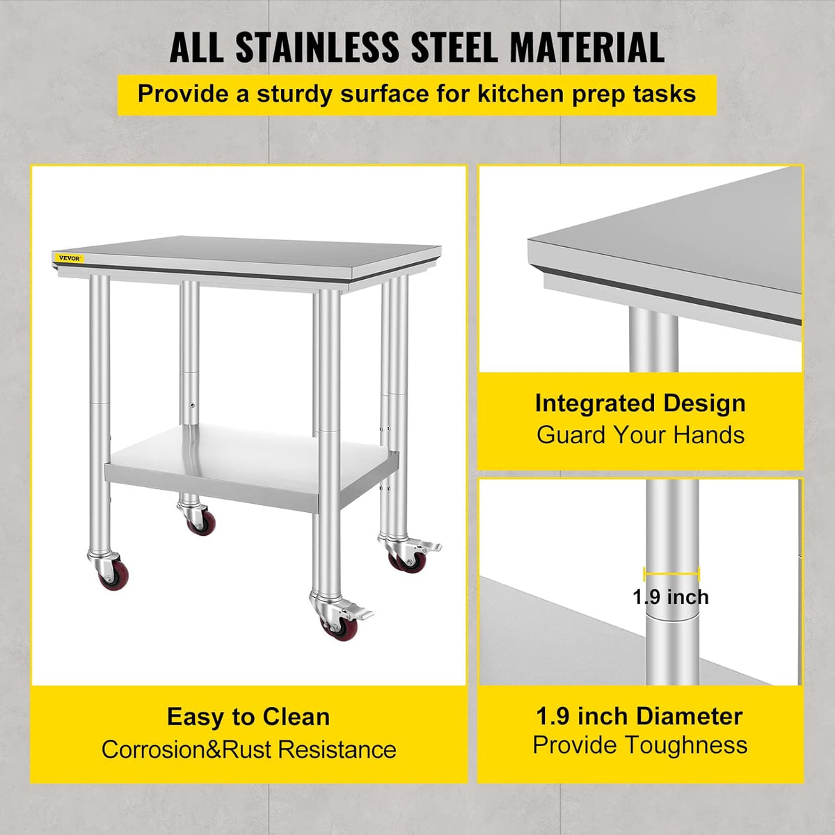 Stainless Steel Work Table with Wheels 24 x 30 x 32 Inch N30780