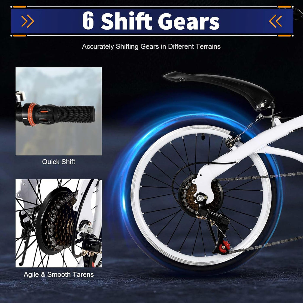 20" Folding Kids Bike 6 Speed High-Carbon Steel MTB Bicycle with Fenders, Height Adjustable Max Weight 90KG Dual Disc Brake Non-Slip T917
