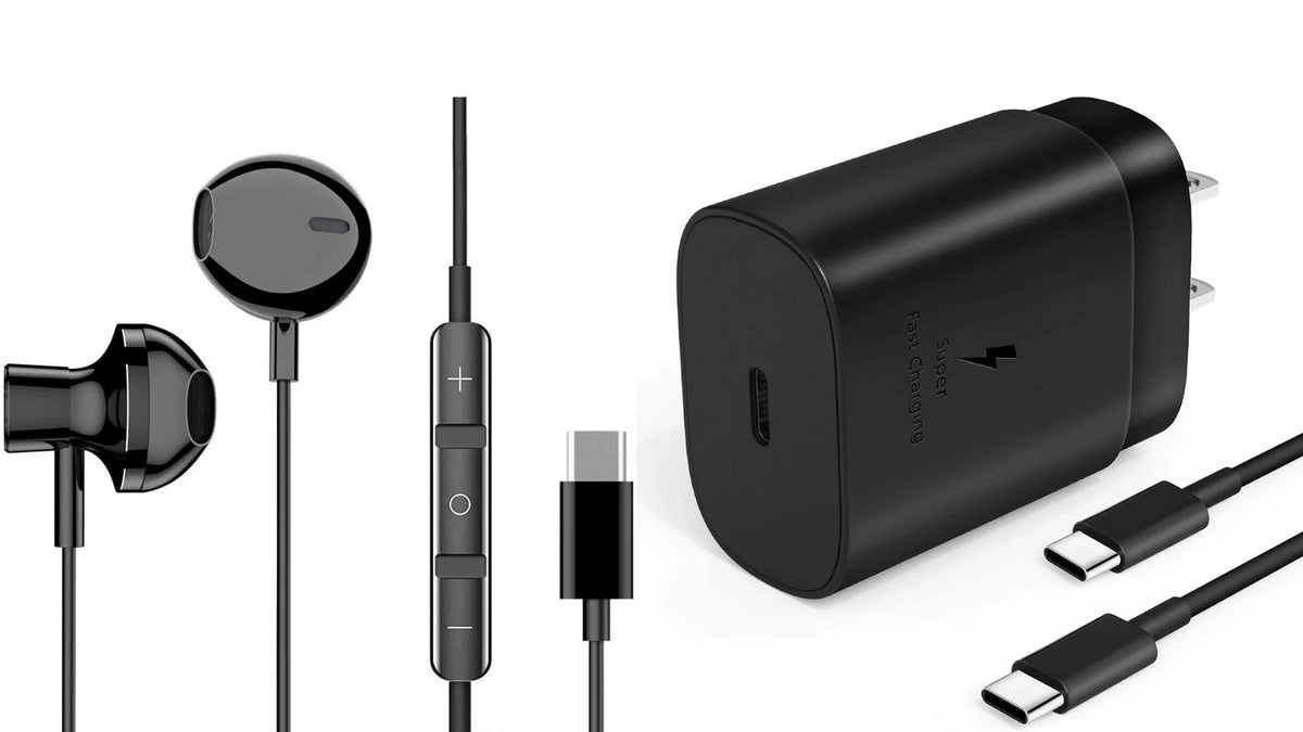 25W Type C Fast Charger with 4FT USB C Cable and USB Type C Headphones S234