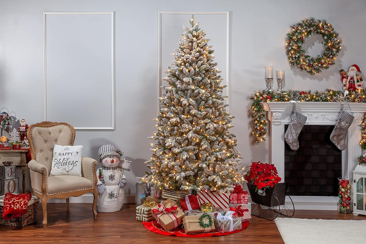 7.5-Foot Flocked Natural Cut Swiss Mountain Fir with 800 Clear Lights H195865