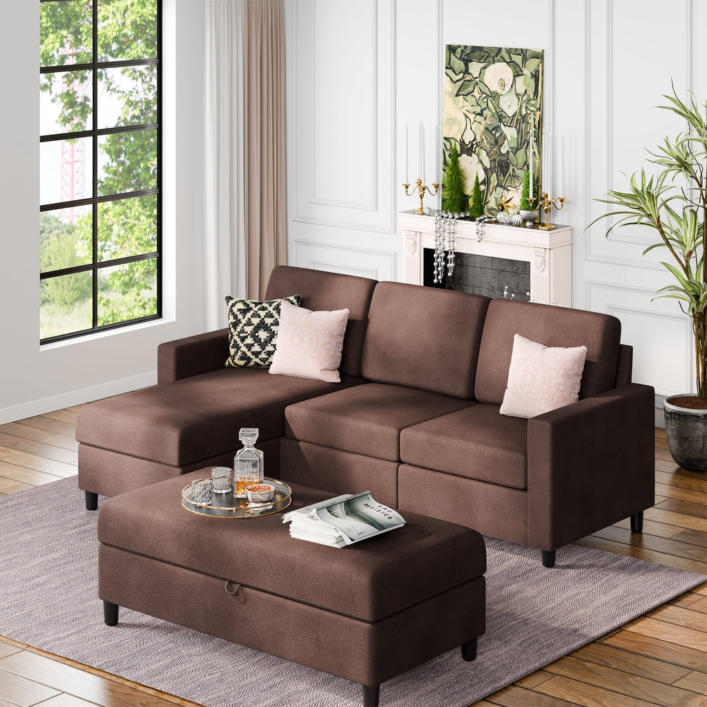 L Shaped 4 Seat Sectional Sofa with Storage Ottoman L356
