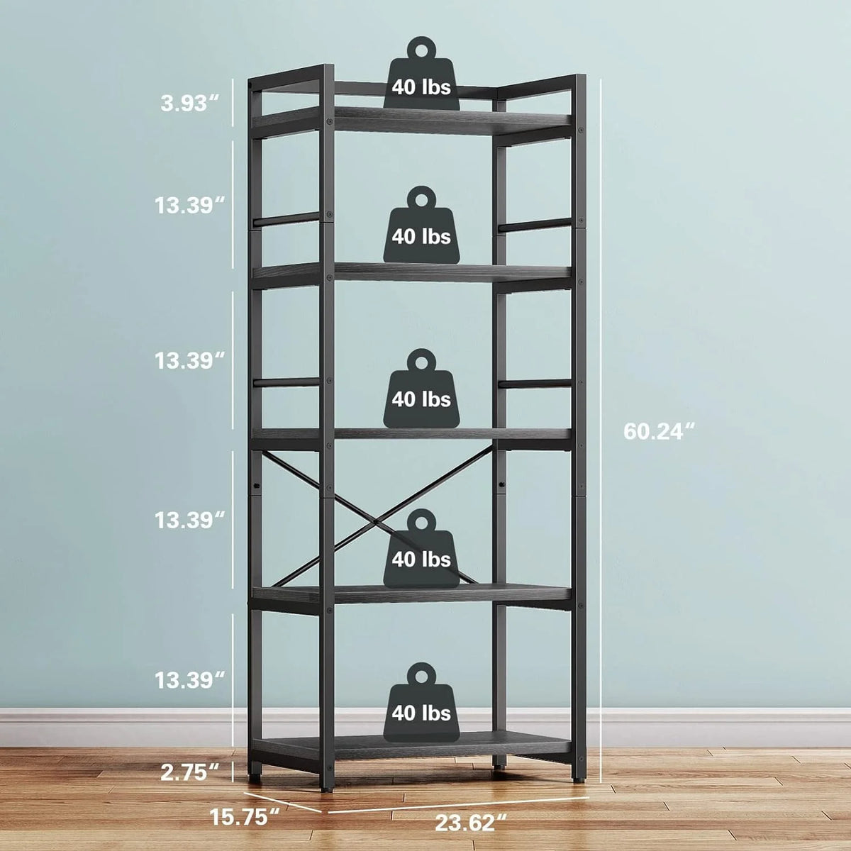 5-Tier Free Standing Kitchen Storage Shelf Rack, Black G41374