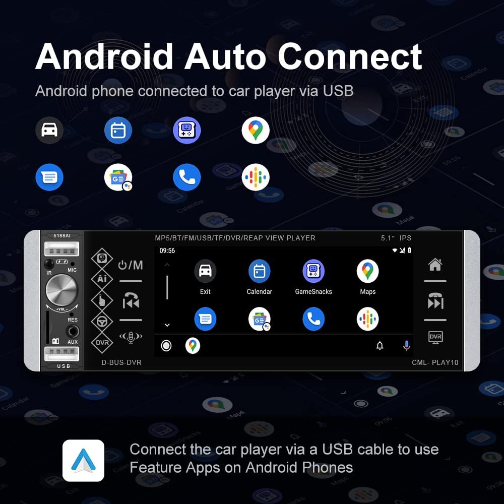 Single Din Bluetooth Car Stereo with 5.1'' HD Touch Screen W84203
