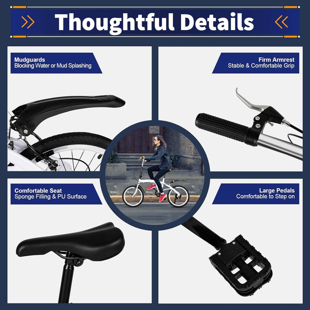 20" Folding Kids Bike 6 Speed High-Carbon Steel MTB Bicycle with Fenders, Height Adjustable Max Weight 90KG Dual Disc Brake Non-Slip T917